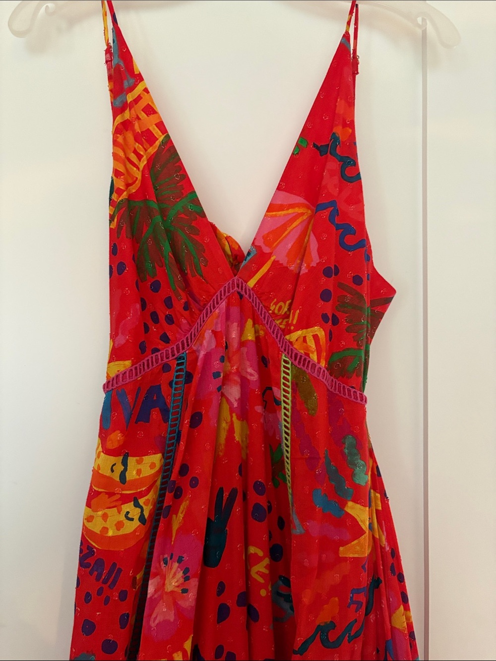 FARM Rio Red Tropical Print V‑Neck Maxi Dress Sz M - Picture 2 of 5